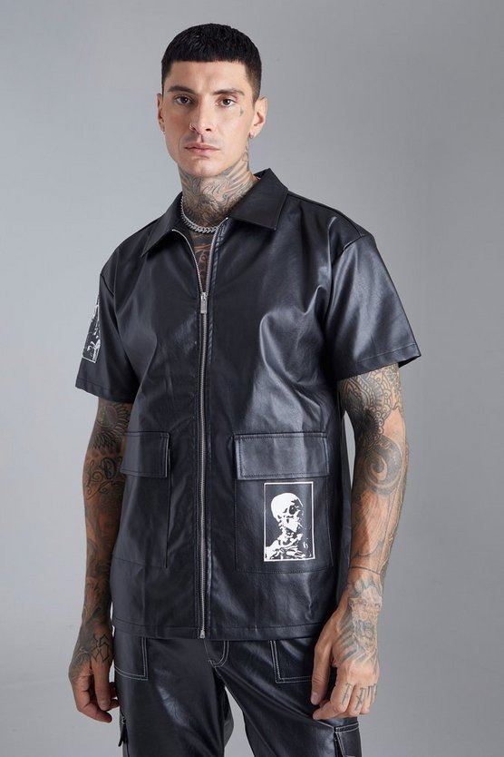 Kurzärmliges kastiges Overshirt mit Print