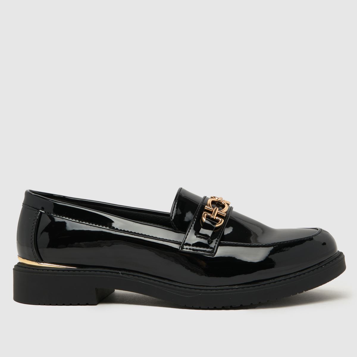 Schuh – Larsa – Svarta, platta loafers med lackdetaljer