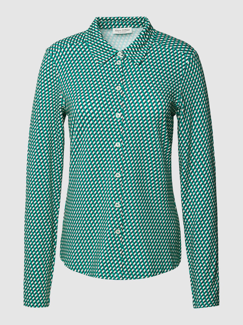 Hemdbluse aus Viskose-Elasthan-Mix mit Allover-Muster in grasgrün