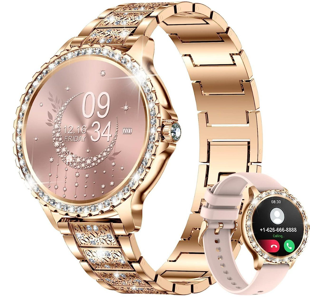 Lige Smartwatch, Damen Mit Telefonfunktion Wasserdicht Rund iOS Android Smart Watch