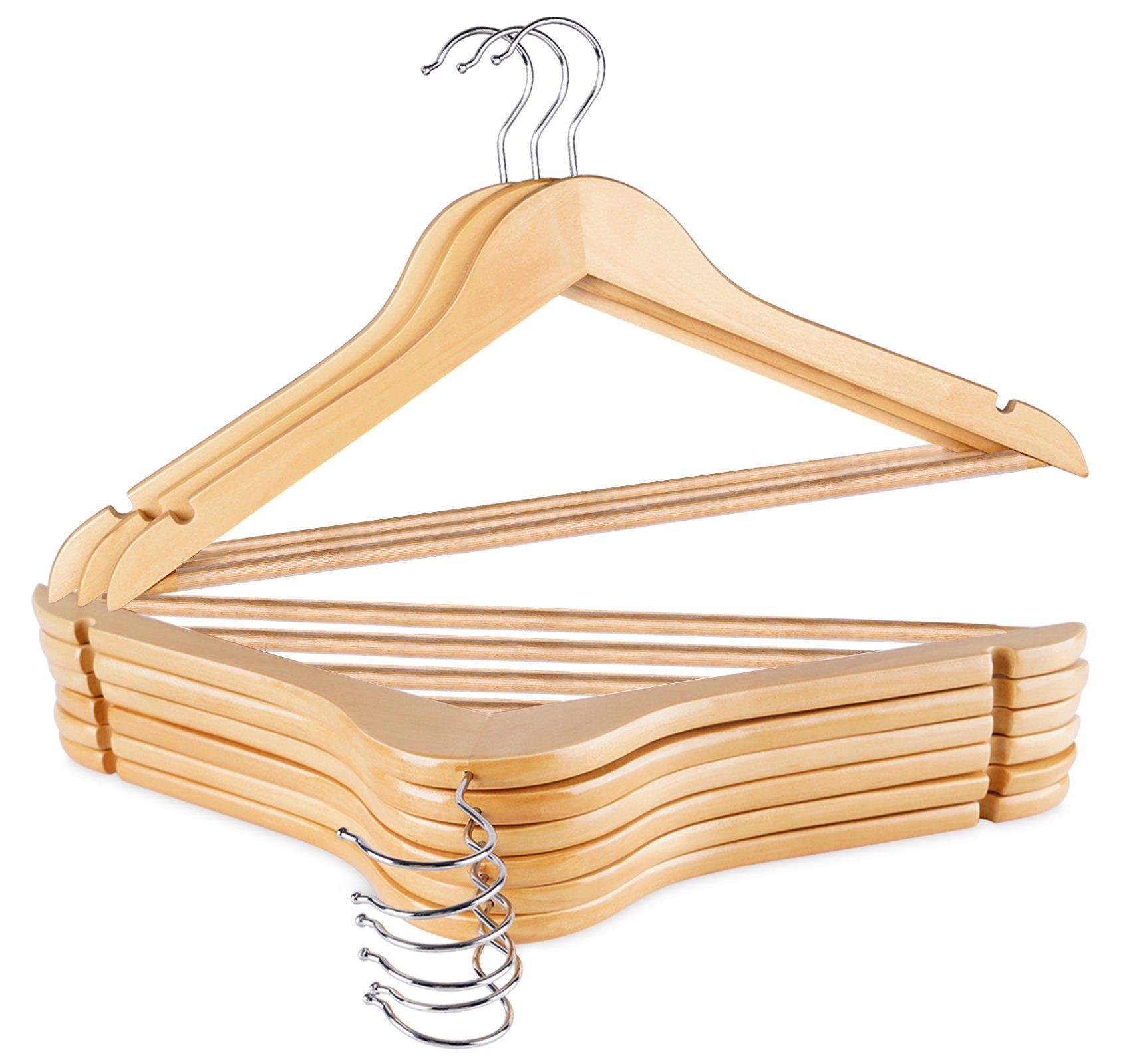 Homewit Kleiderbügel Holz Bügel mit Drehbar Haken, Rockkerben und Hosensteg Weiß/Natur, (Packung, 20-tlg), für Kleidung Anzüge, Jacke, Hose