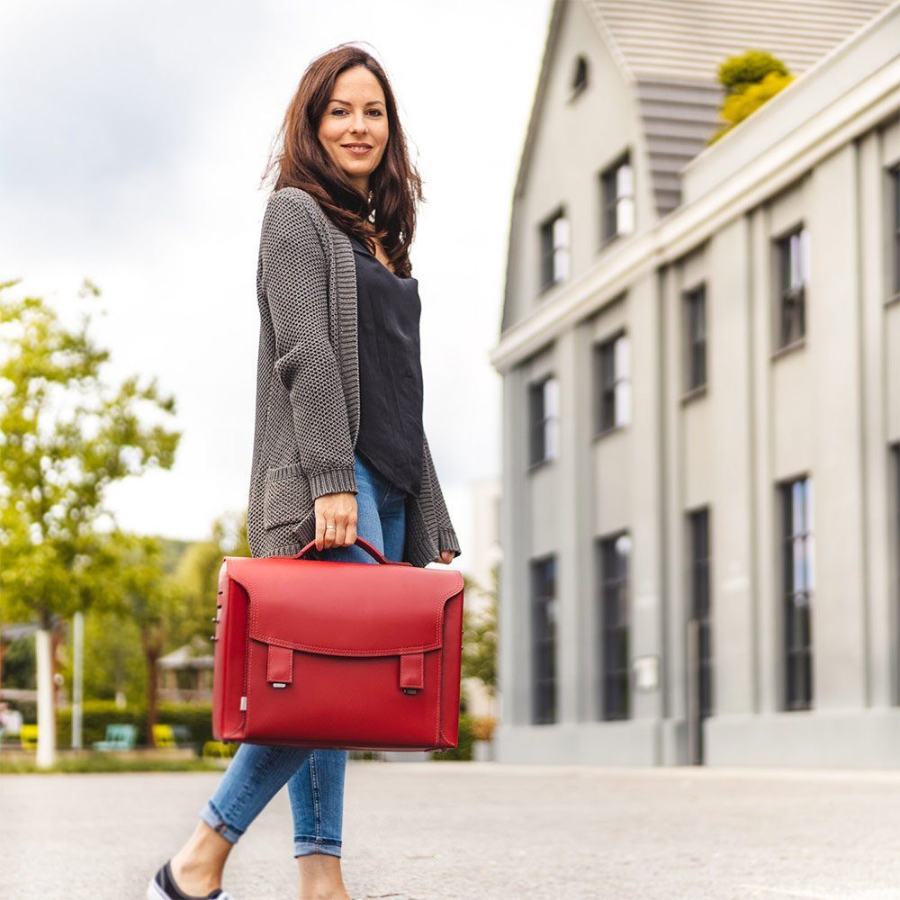 Jahn-Tasche Aktentasche Damen-Aktentasche, Leder Kirsch-Rot, Futter Grau, Jahn-Tasche 609