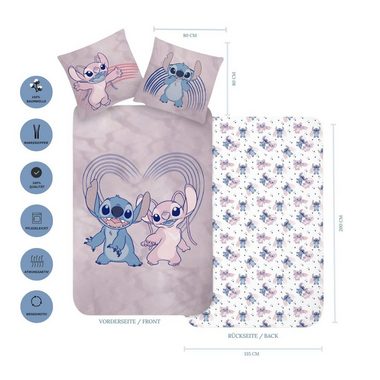 Bettwäsche Lilo & Stitch 135x200 + 80x80 cm, 100 % Baumwolle, MTOnlinehandel, Renforce, 2 teilig, 's Kinderbettwäsche Partnerbettwäsche