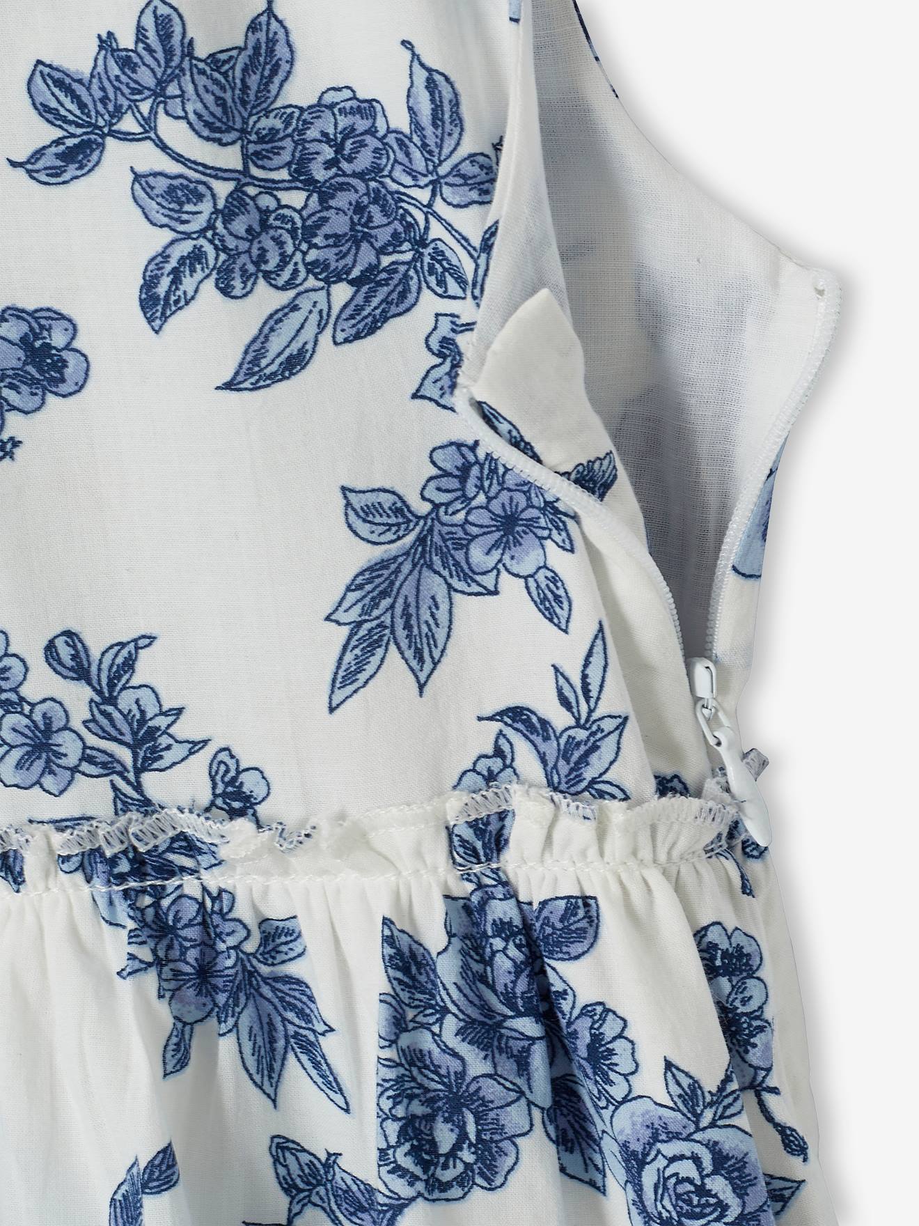 Vertbaudet Mädchen Festkleid, Blumen und Schleife hinten - wollweiß