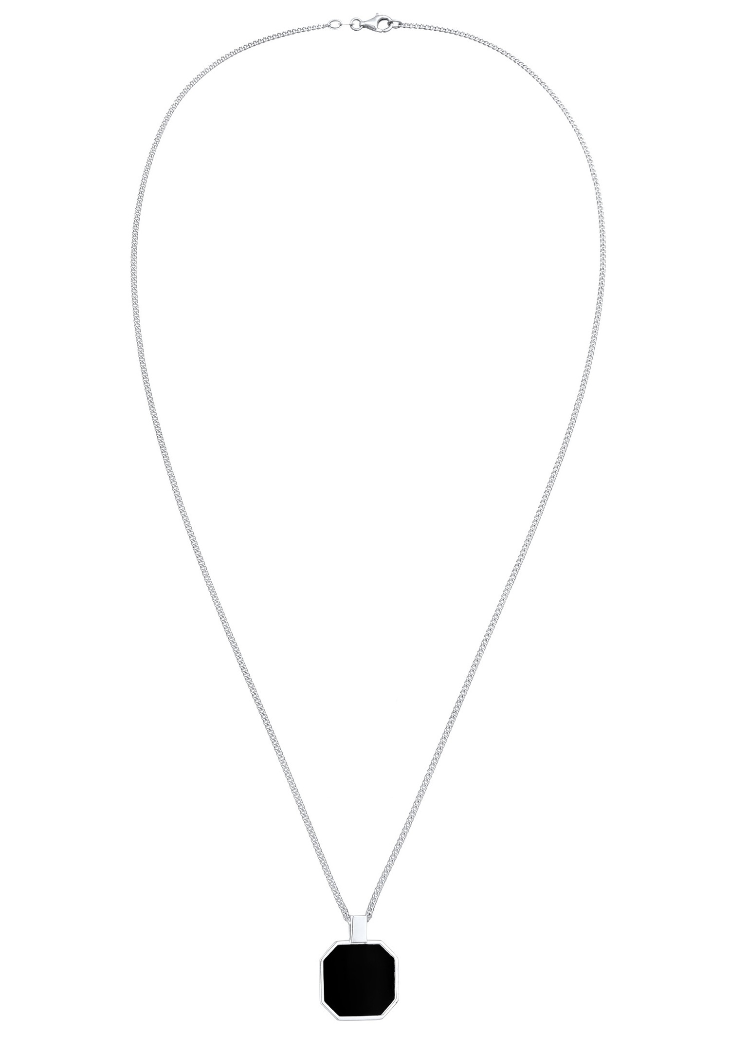 Collar con colgante para hombre KUZZOI, colgante cuadrado, cadena reforzada, esmalte negro, plata de ley 925, ideal para fiestas o Año Nuevo, 55 cm.