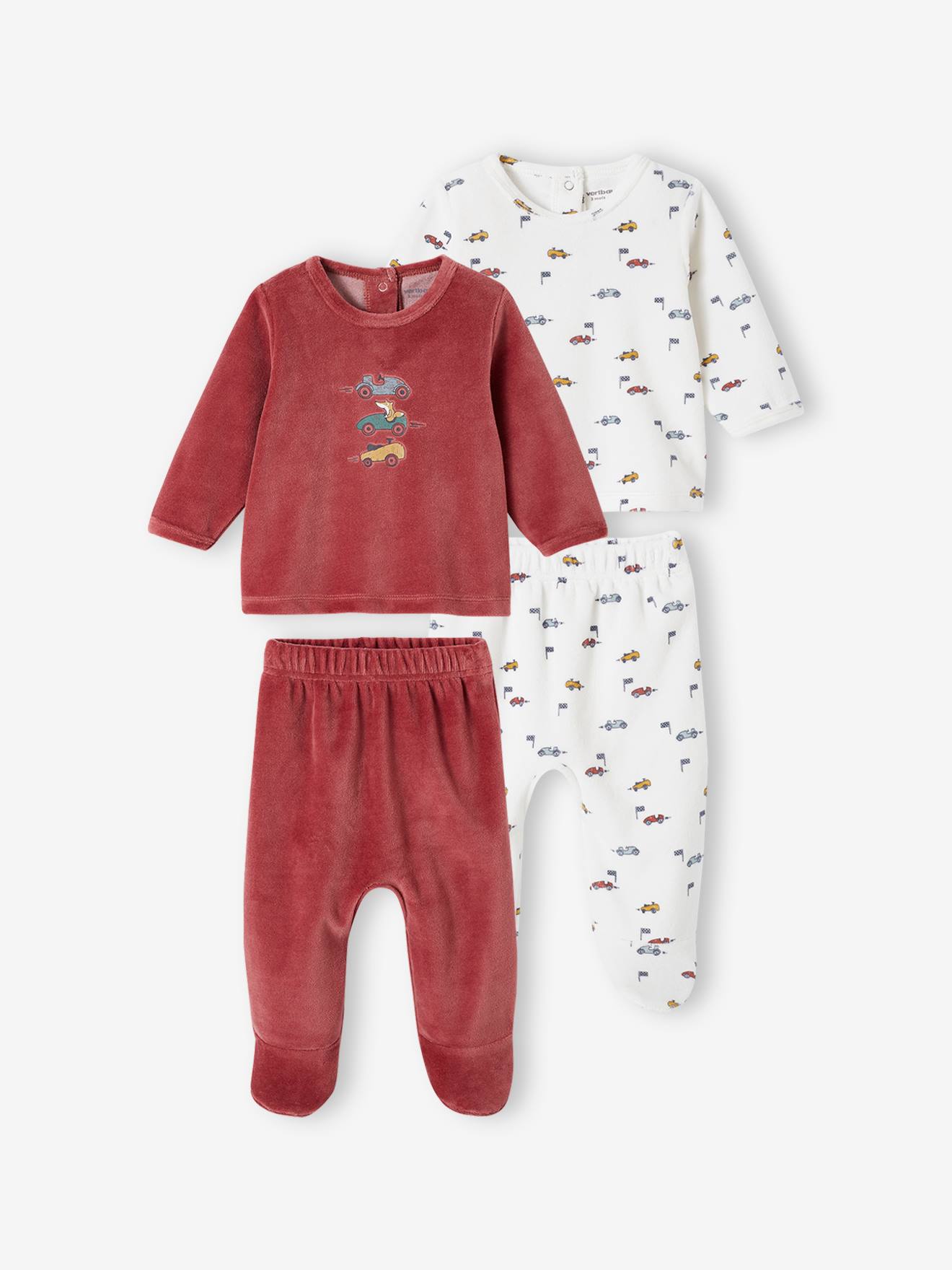 Vertbaudet 2er-Pack Baby Schlafanzüge aus Samt, Rennautos Oeko-Tex - terrakotta