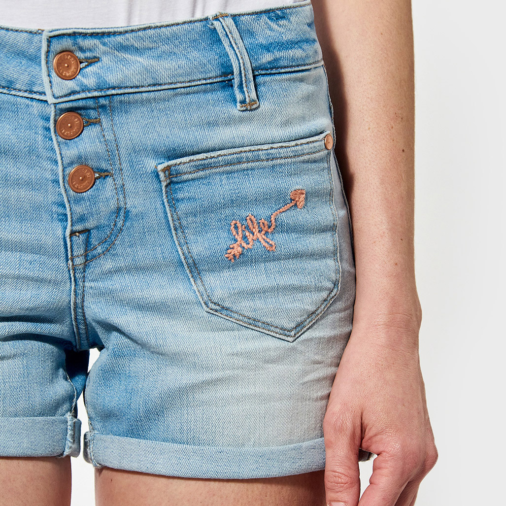 LALIF  Short en jean slim femme avec broderie