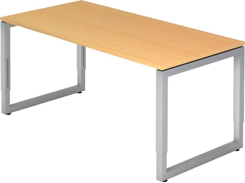 Hammerbacher Höhenverstellbarer Schreibtisch Buche Melamin Spanplatte Silber 4 Füße 1.600 x 800 x 850 mm Mit Aufbau