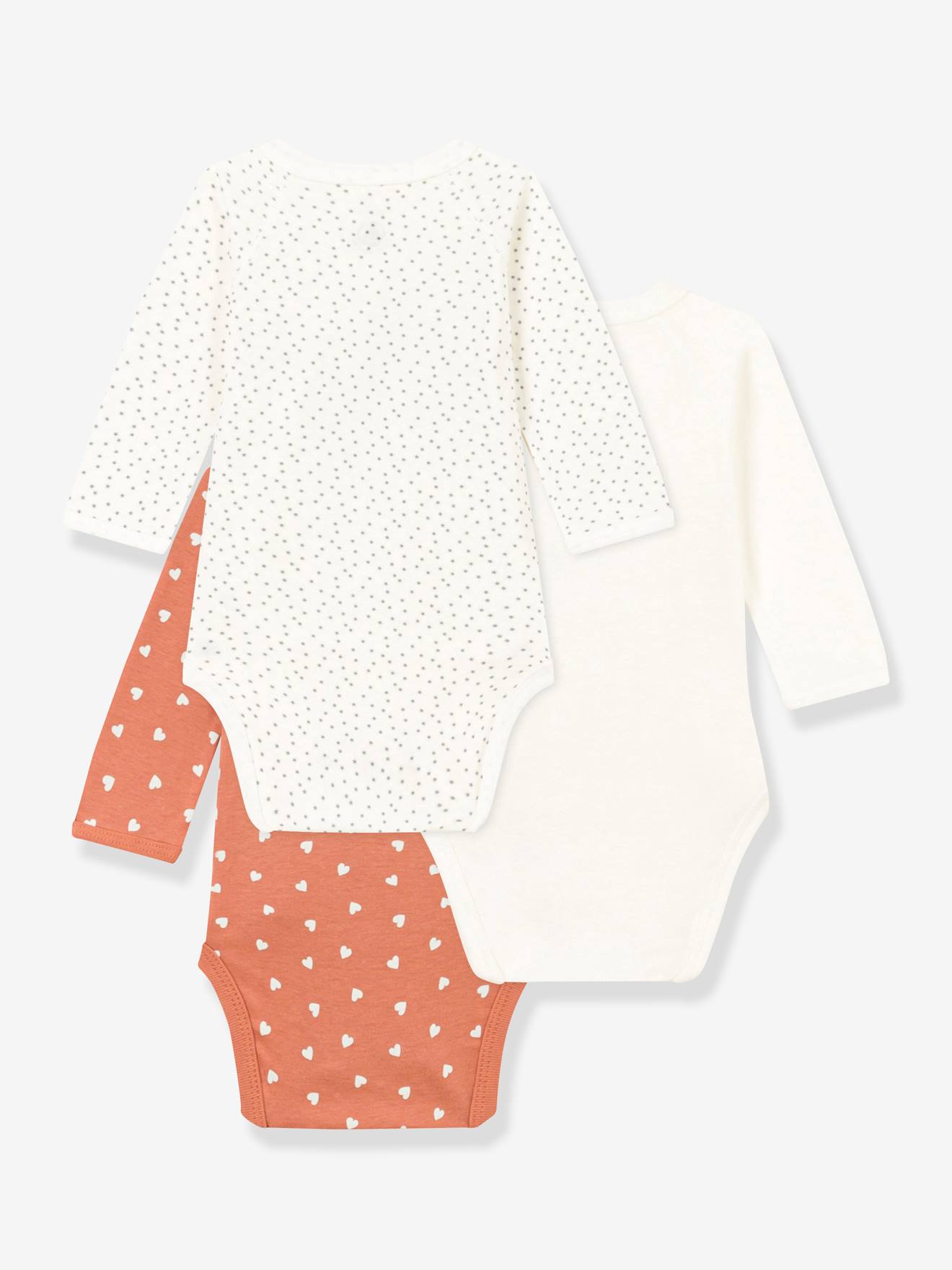 Lot de 3 bodies croisés manches longues en coton PETIT BATEAU blanc imprimé