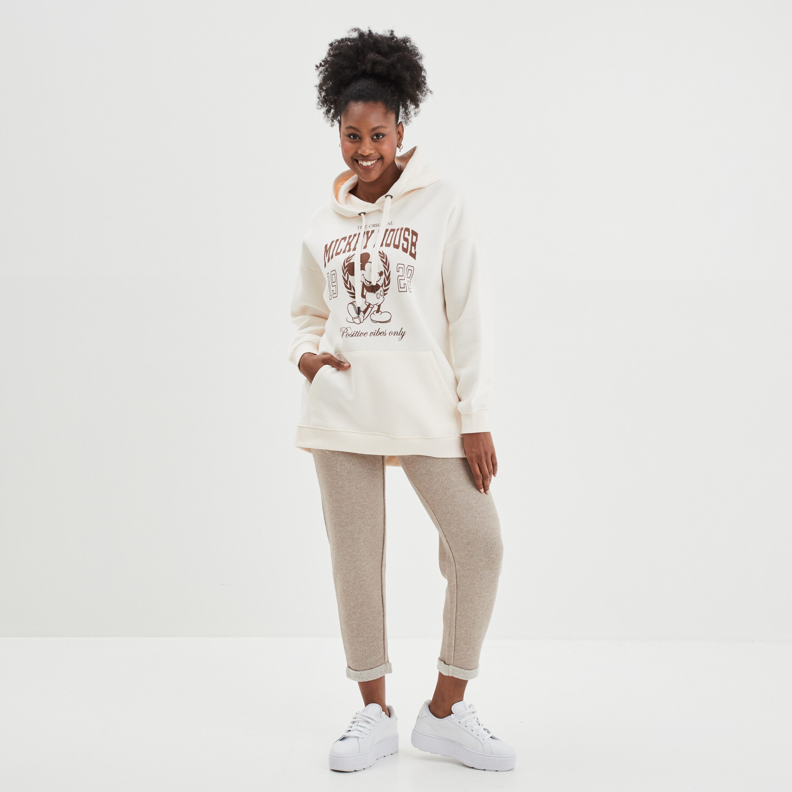 Pantalon jogging taille haute beige femme | La Halle