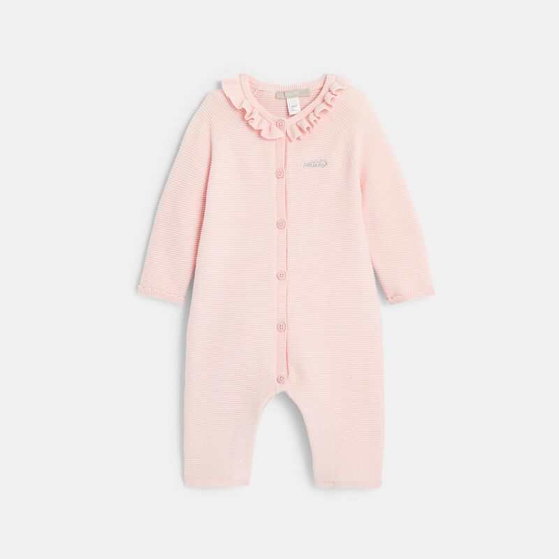 Combinaison maille tricot col à volants rose naissance