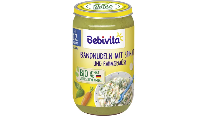 Bebivita Bio Menüs: Bandnudeln mit Spinat und Rahmgemüse 250 g