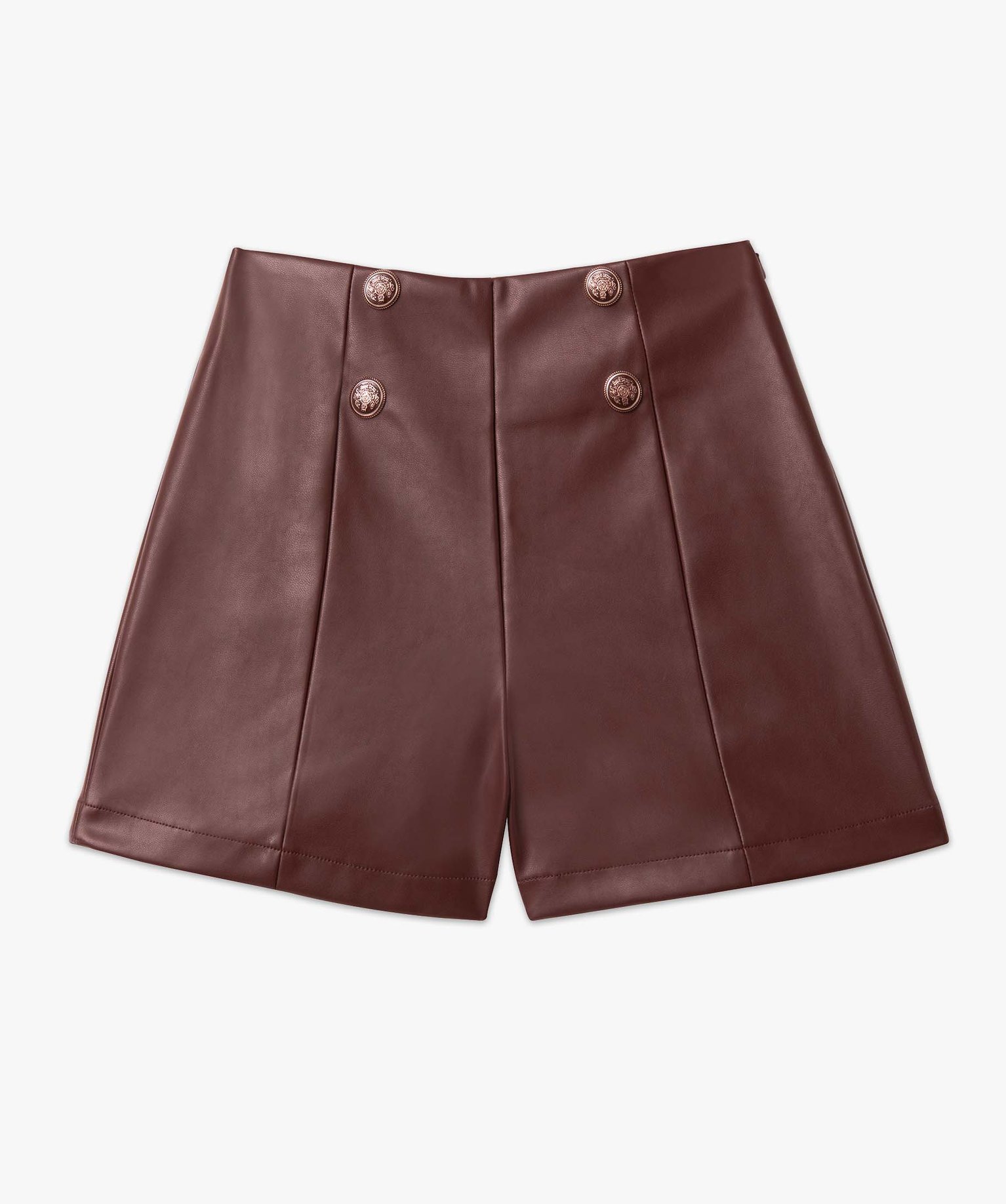 Short femme ample en matière synthétique imitation cuir marron | GEMO