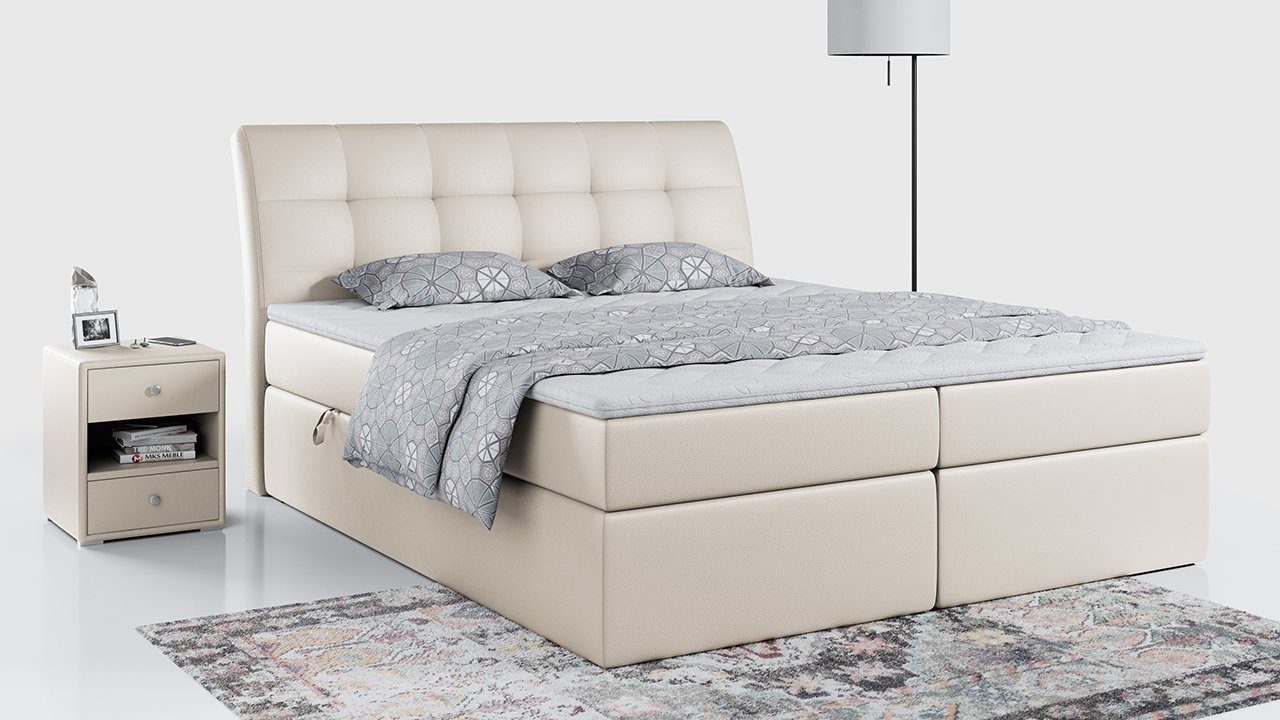 MKS MÖBEL Boxspringbett DIEGOS, Bett mit Bettkasten und Kopfteil, Polsterbett mit Multipocket-Matratze
