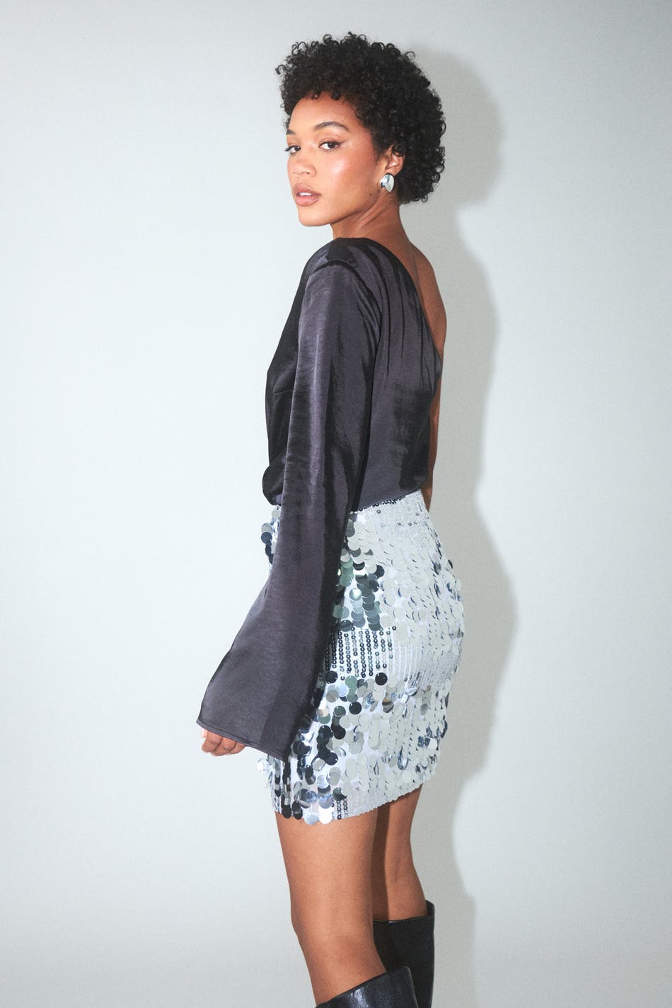 Silver sequin mini skirt