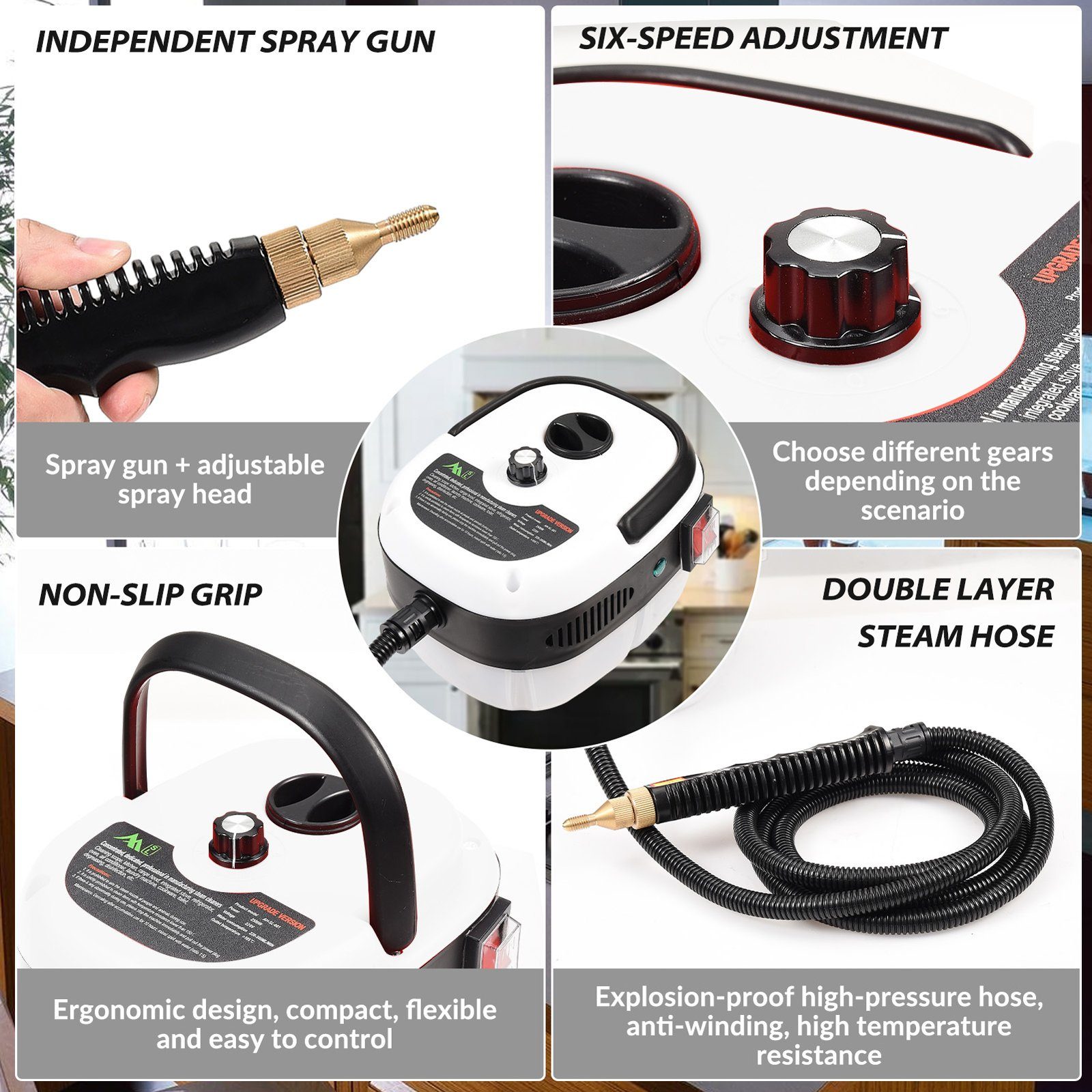 SEEZSSA Handdampfreiniger 2500W Tragbarer Dampfreiniger mit Bürstenköpfen Dampfsauger, Dampfreiniger Handgerät hocheffizient Reinigungsgerät,Weiß