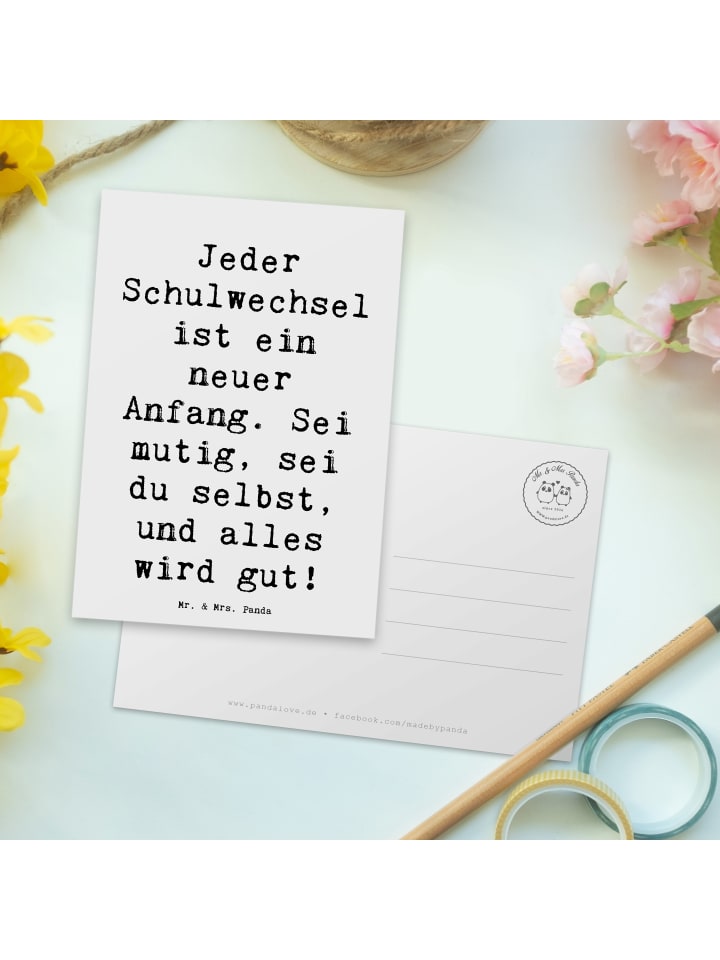 Mr. & Mrs. Panda Postkarte Spruch Einen Schulwechsel bewältigen ... in Weiß günstig kaufen onesize