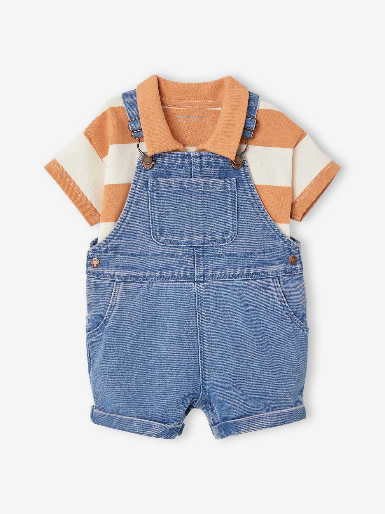 Vertbaudet Baby-Set: Latzshorts & Poloshirt - pfirsich