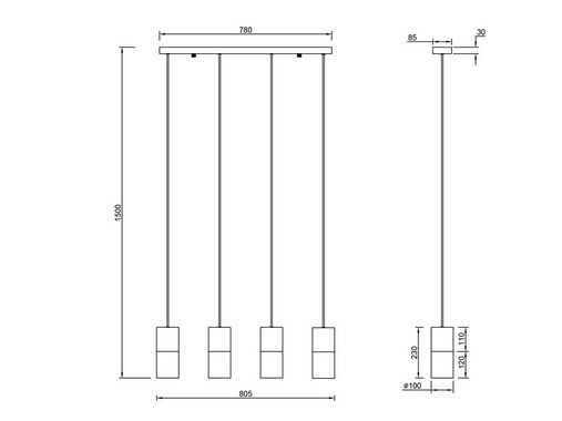 meineWunschleuchte LED Pendelleuchte, LED wechselbar, Warmweiß, Rauchglas Balken-leuchte mehrflammig für über-n Esstisch & Kochinsel