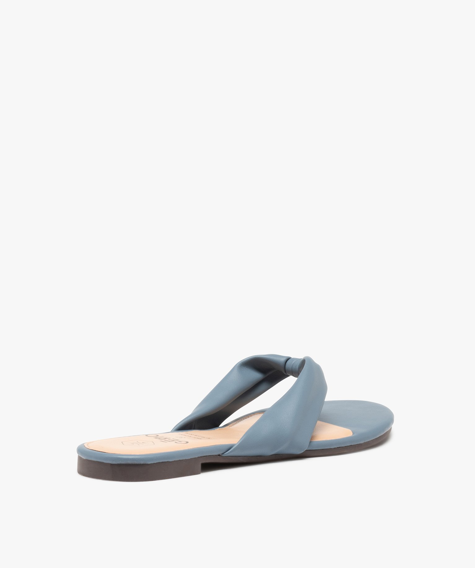 Tongs femme à talon plat et entre-doigts drapé bleu | GEMO
