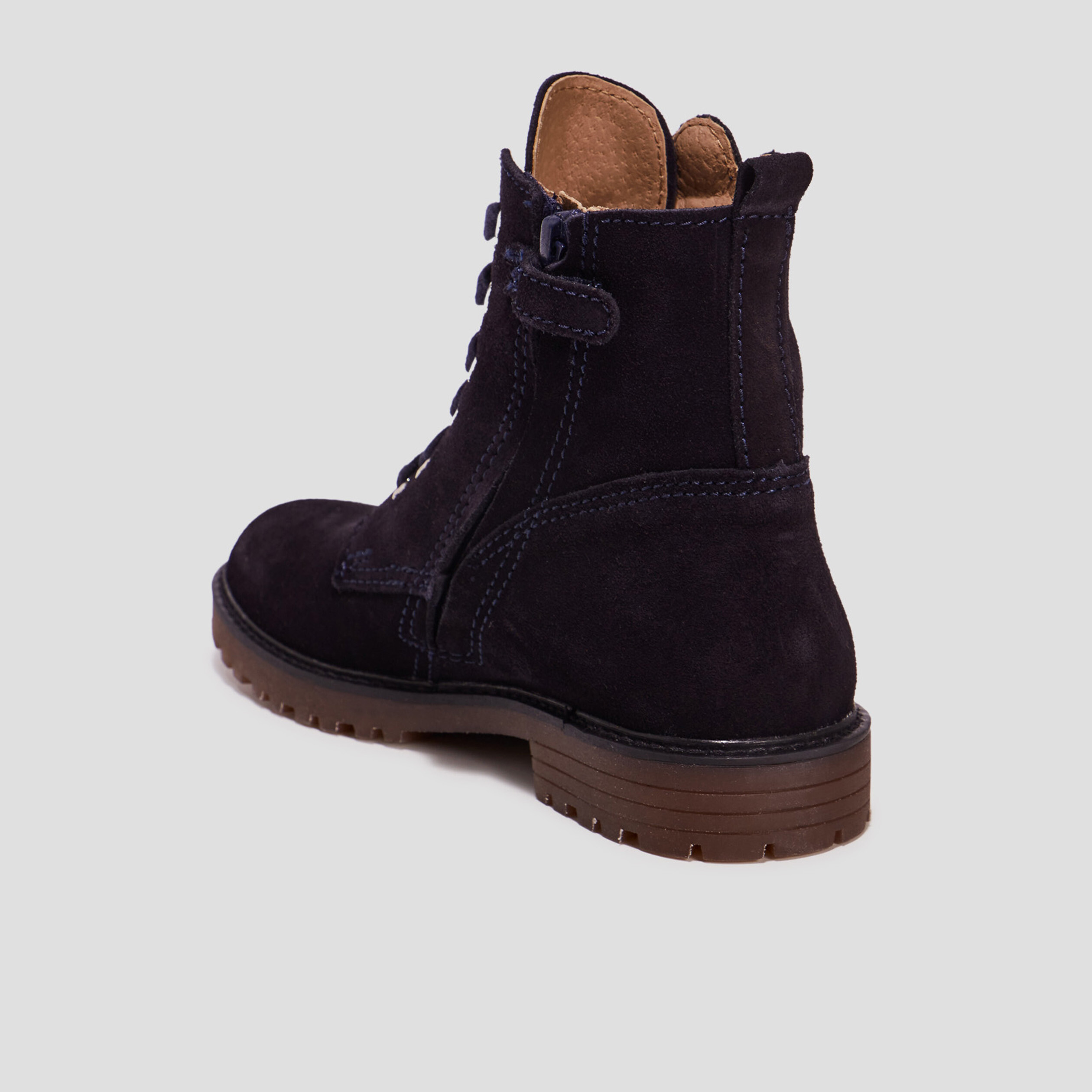 Bottines à lacets en cuir bleu marine fille | La Halle