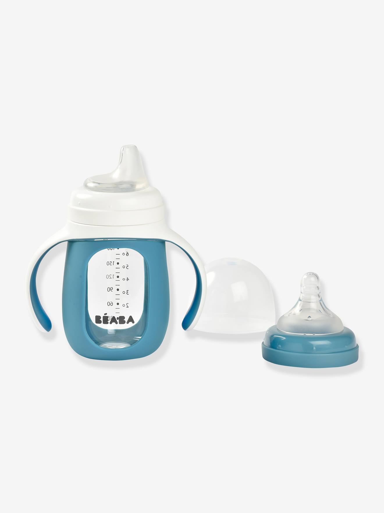 Biberon/tasse d'apprentissage 2 en 1 BEABA en verre (210 ml) bleu