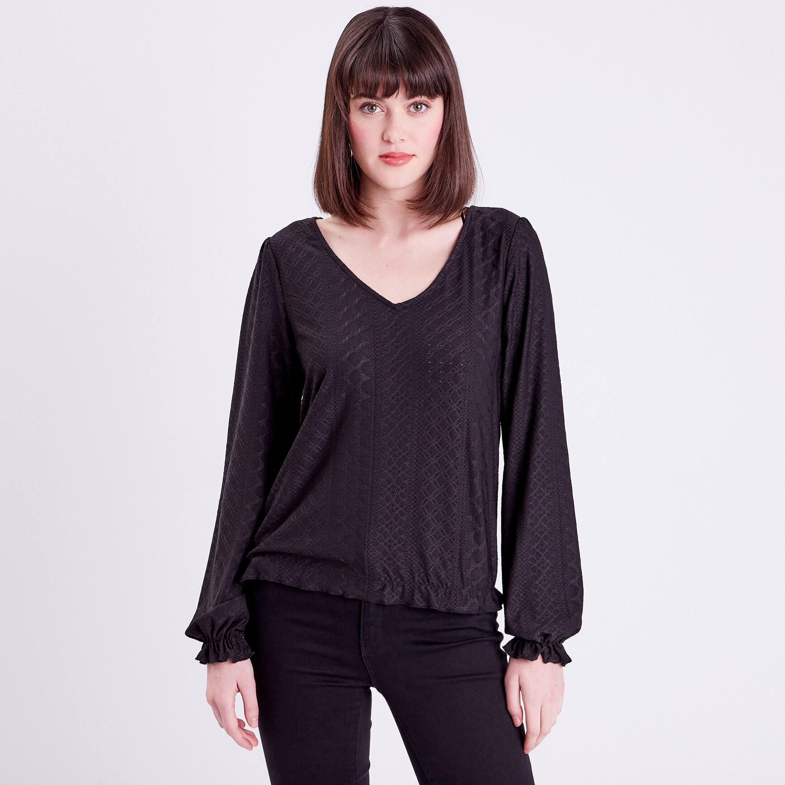 T-shirt manches longues noir femme | Cache Cache