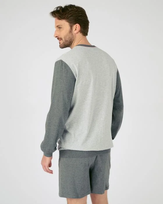 Ensemble pyjama manches longues + short en pur coton peigné