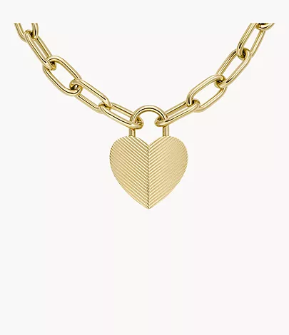 Fossil Kette Harlow Linear Texture Anhänger Heart Edelstahl goldfarben