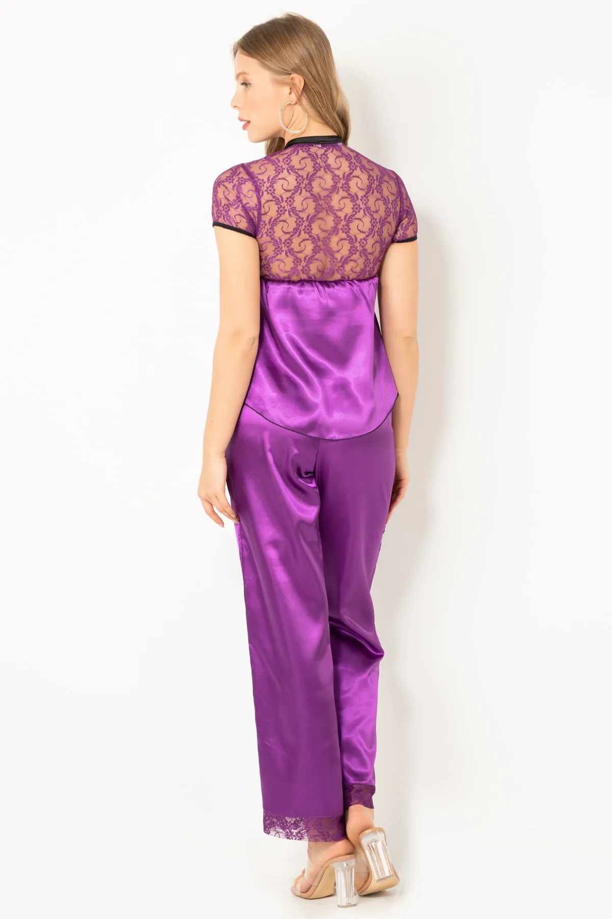 Miorre  Damen-Pyjama-Set aus Satin mit kurzen Ärmeln