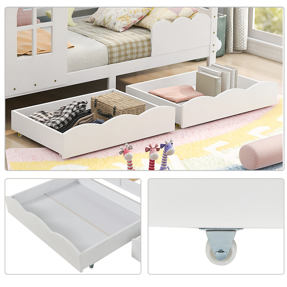 Hausbett 90x200 cm mit Schubladen und Rausfallschutz