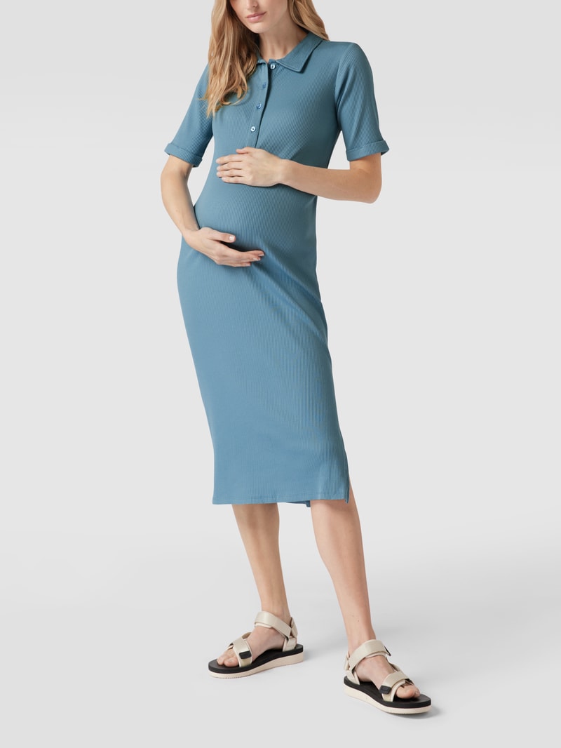 Umstands-Kleid mit Rippenstruktur in rauchblau