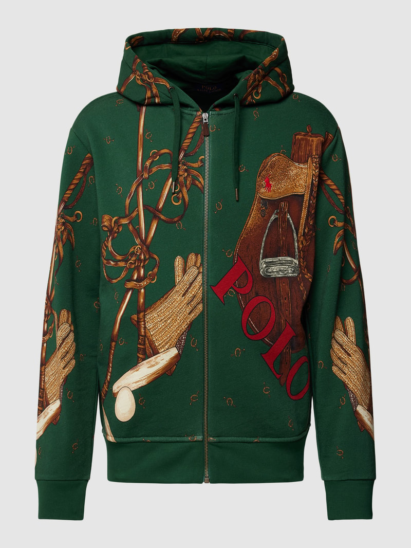Sweatjacke mit Allover-Print in schwarz