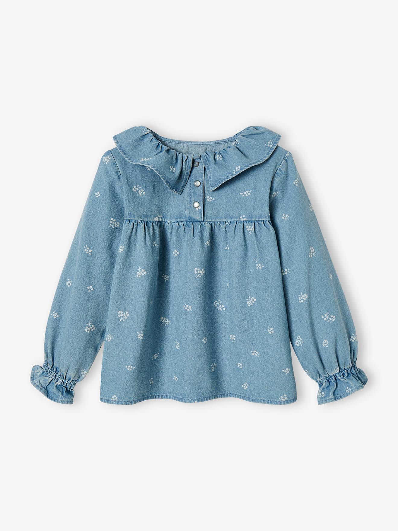 Vertbaudet Mädchen Jeansbluse mit Volantkragen - double stone