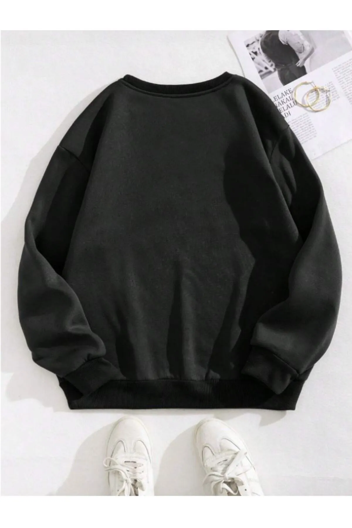 Know  Schwarzes, einfarbiges Damen-Sweatshirt mit Rundhalsausschnitt