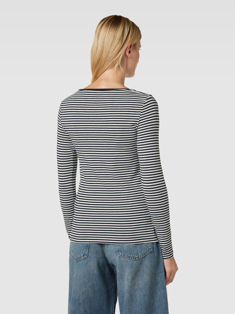 Longsleeve mit Streifenmuster und U-Boot-Ausschnitt in dunkelblau