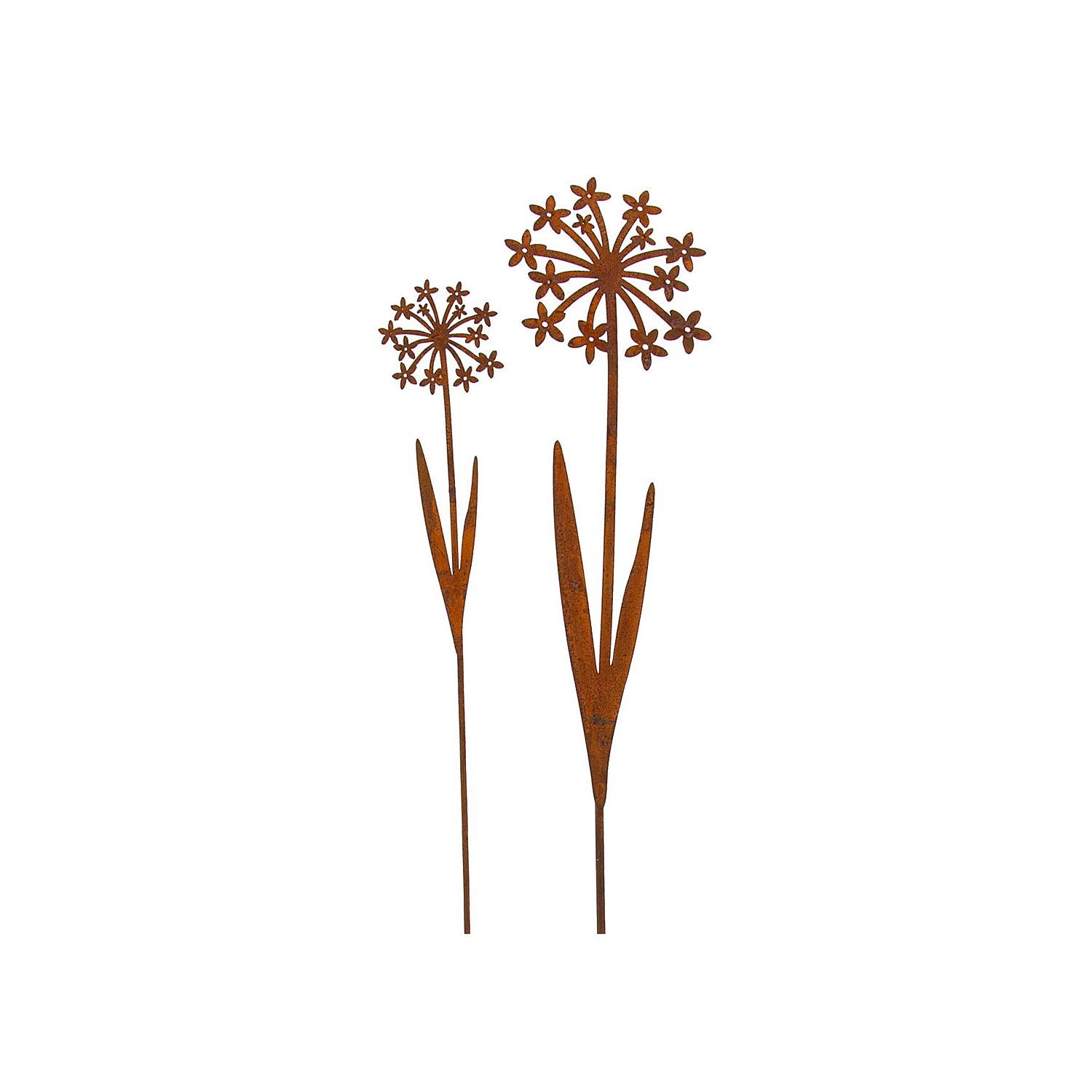 Rost-Blumen aus Metall, 59,5 und 78 cm, 2 Stück