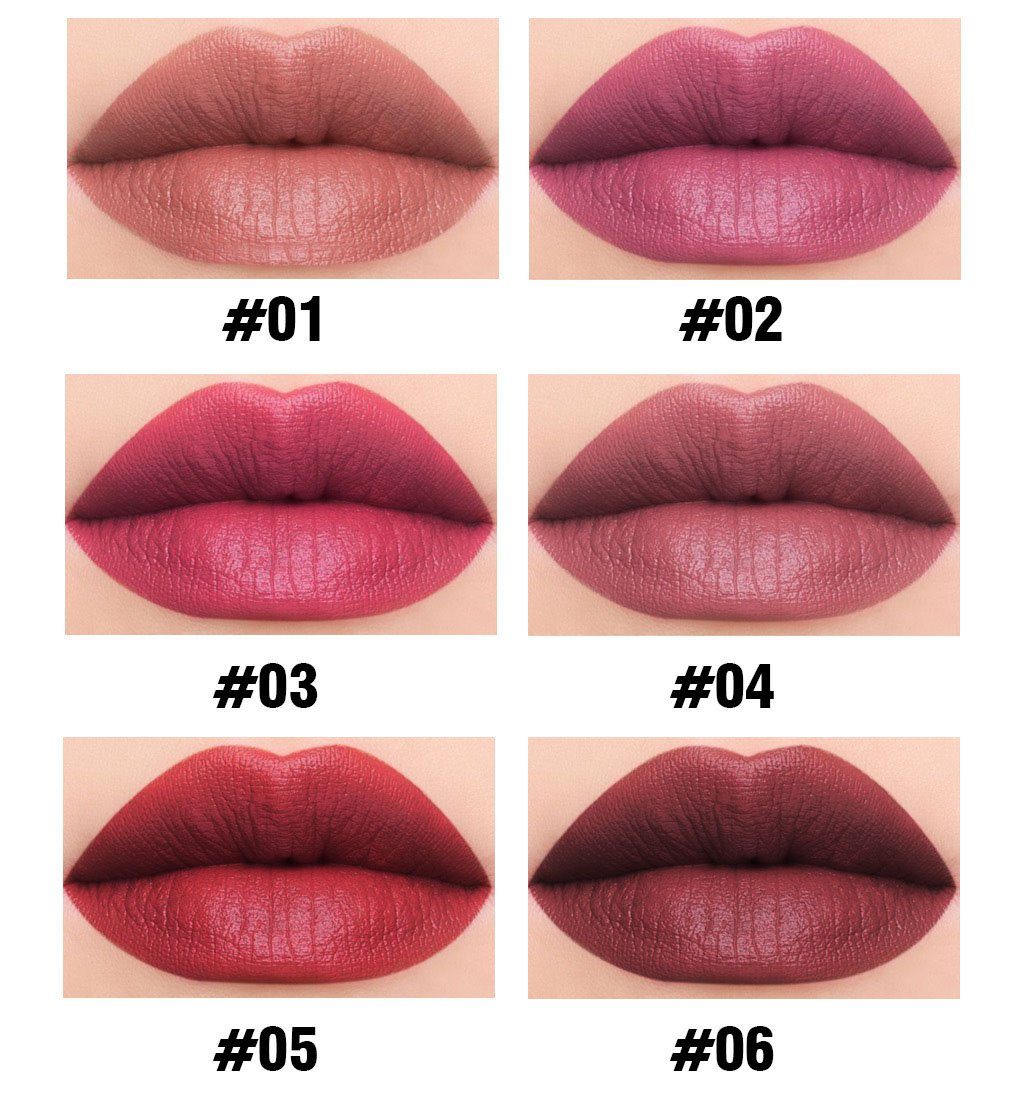 POCHUMIDUU Lippenstift-Set 6 Farben Matt Lippenstift Set Lippenstift Set Nude Long Lasting, 6-tlg.