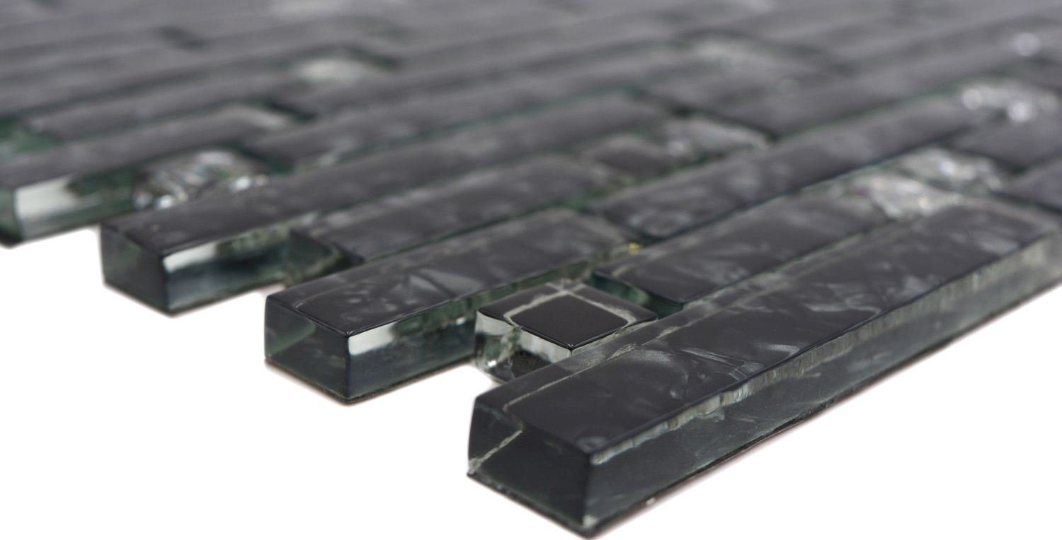 Mosani Mosaikfliesen Glasmosaik Crystal Mosaikfliesen schwarz glänzend / 10 Matten