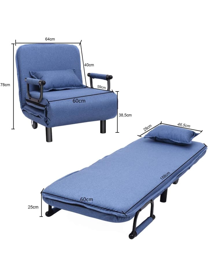 COSTWAY 3 in 1 Schlafsessel in Blau günstig kaufen 60 cm