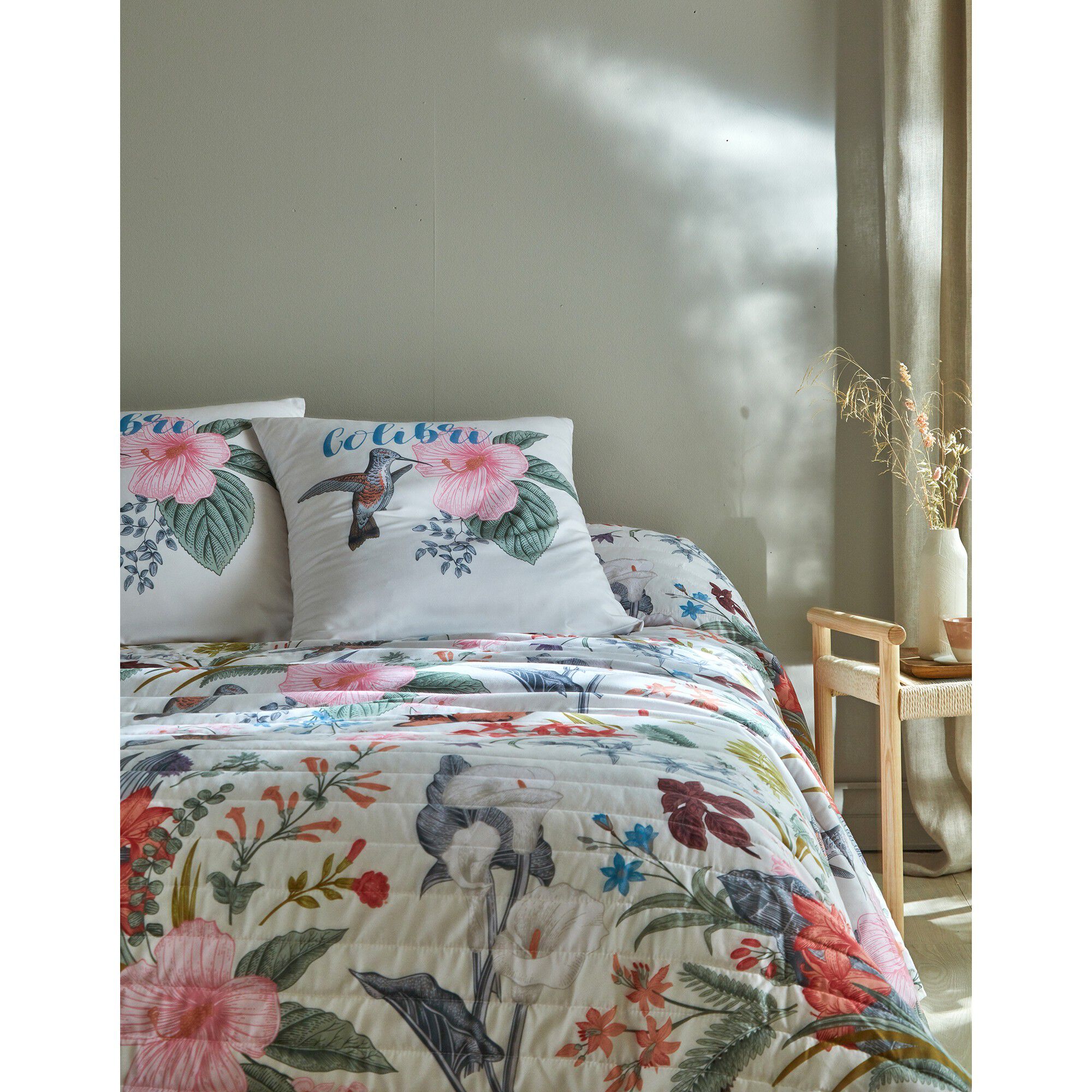 Couvre-lit matelassé imprimé fleuri