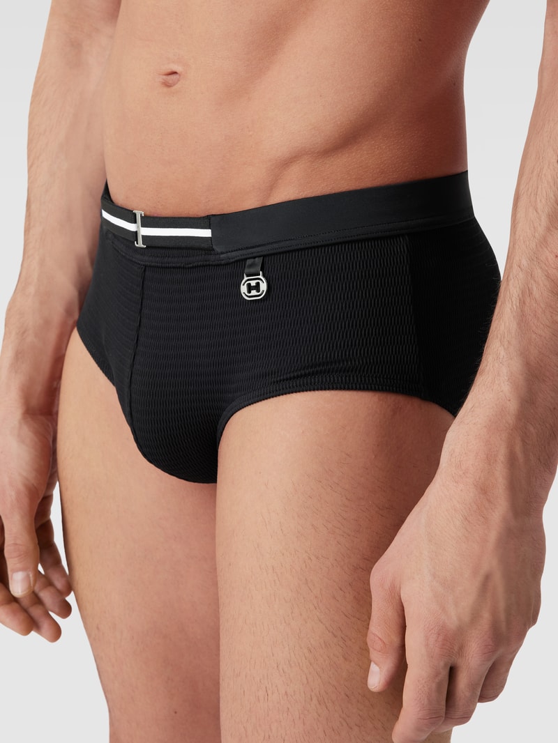Badehose mit Label-Detail Modell 'HAROLD' in schwarz