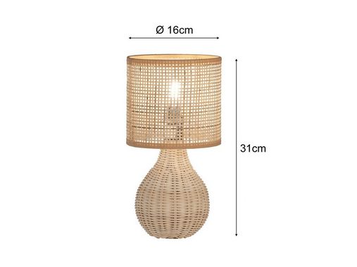 meineWunschleuchte LED Nachttischlampe, LED wechselbar, Warmweiß, Holzfuß & Designer Lampenschirm Korb-Geflecht Landhaus-Stil, Höhe 31cm