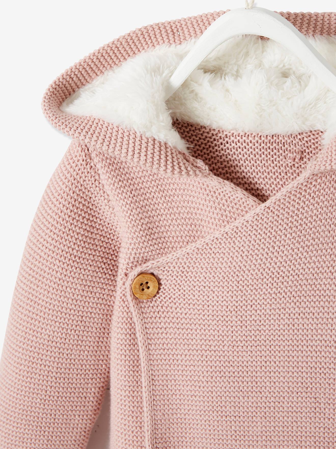 Vertbaudet Baby Strickjacke, gefütterte Kapuze - grau meliert