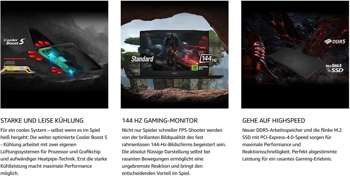 MSI Katana 17 Laptop 17,3 Zoll FHD 144 Hz i9-16 GB RAM 1TB SSD RTX 4070 Gaming-Notebook (43,90 cm/17.3 Zoll, Intel Core i9, RTX 4070, 1000 GB SSD, Laptop Gaming Computer PC Notebook 17 Zoll Business Acer Gamer Zocker)