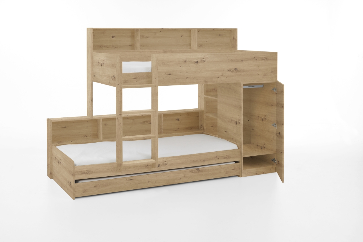 Relita Etagenbett Sina 2 LF á 90x200 cm, m. Kleiderschrank (o. Bettschublade), Eiche Artisan Dekor
