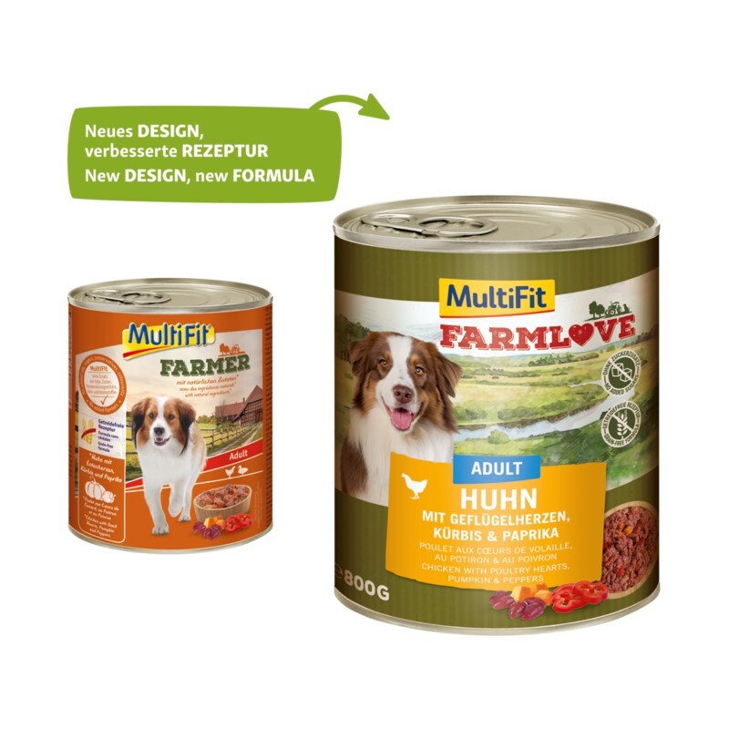 MultiFit Hundenassfutter MultiFit Farmlove Adult Huhn, Geflügelherzen 6x800 g