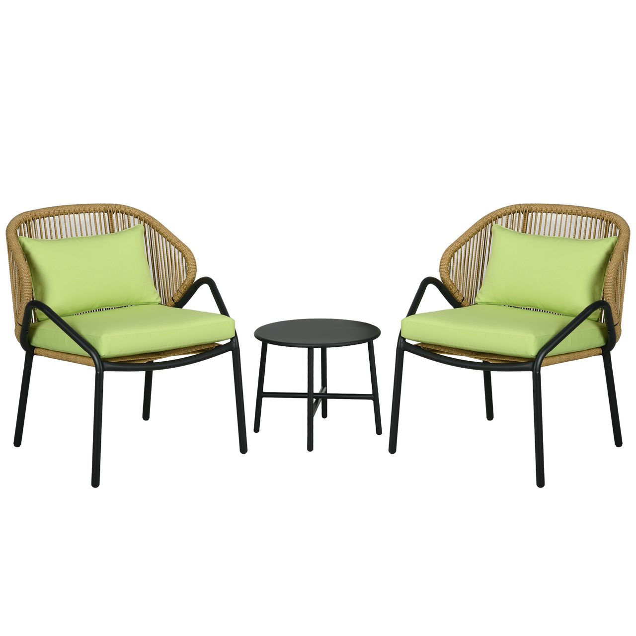 Outsunny Rattan Gartenmöbel-Set Gartengarnitur mit 2 Stühlen, Beistelltisch
