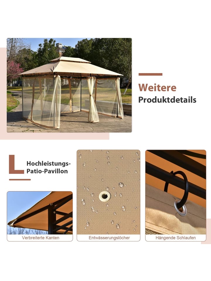 COSTWAY Pavillon Metall 3x4m in Braun günstig kaufen onesize