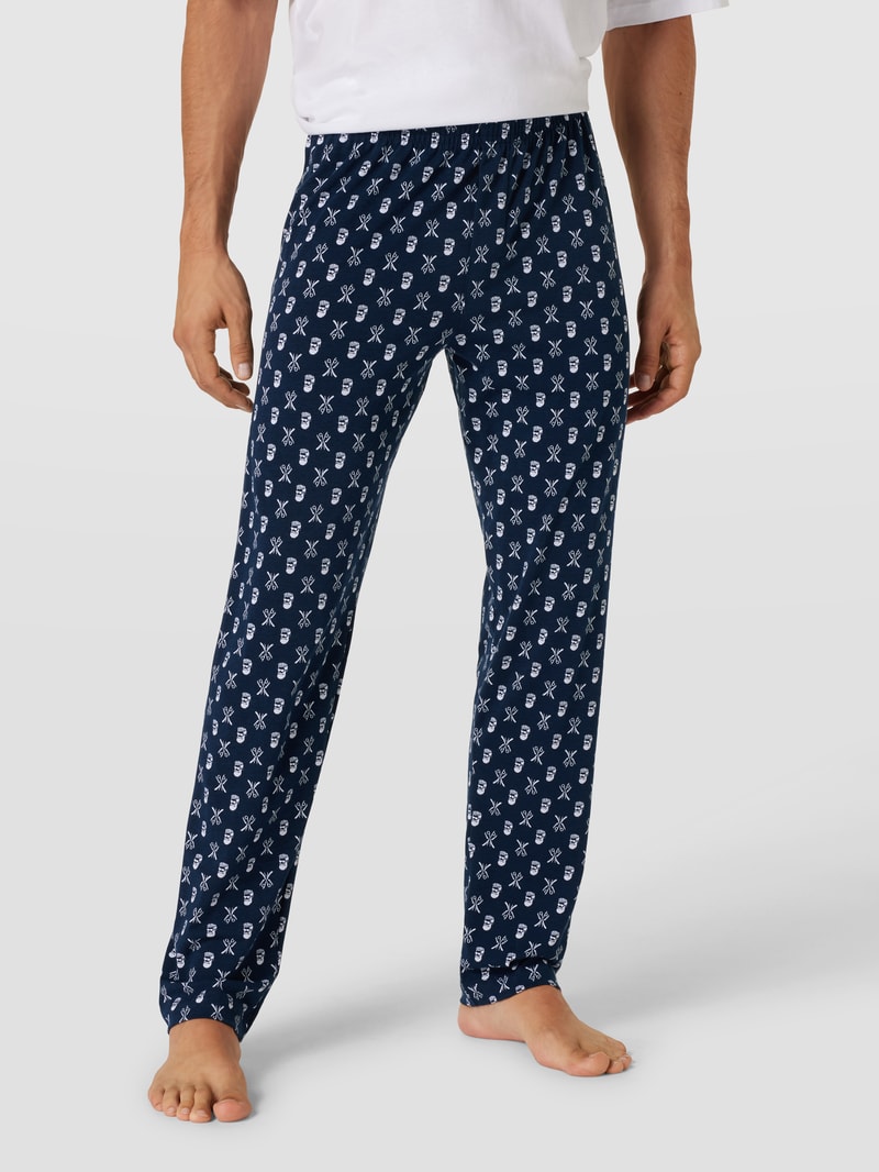 Pyjama-Hose mit Allover-Muster Modell 'BARBER' in marineblau